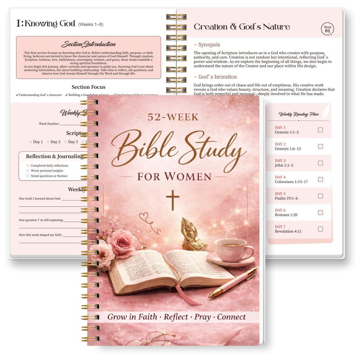 52-Week Bible Study Journal for Women — Grow in Faith, Reflect, Pray & Connect